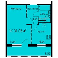Планировка (1-комн. квартира) в ЖК Целинная 53, Пермь #456