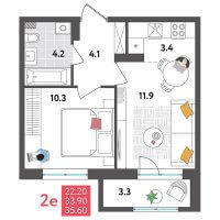 Планировка (2-комн. квартира) в ЖК Дом Дружба на Инженерной 36, Пермь #694