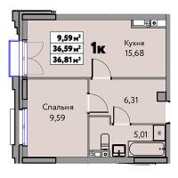 Планировка (1-комн. квартира) в ЖК Карпинского 53а, Пермь #477