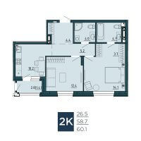 Планировка (2-комн. квартира) в ЖК Дом на Советской, Пермь #2232