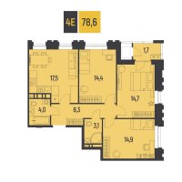Планировка (3-комн. квартира) в ЖК Новатор, Пермь #2955