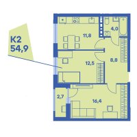 Планировка (2-комн. квартира) в ЖК Свобода, Пермь #2834