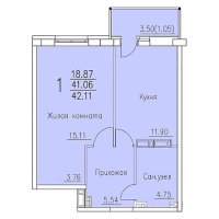 Планировка (1-комн. квартира) в ЖК Индиго, Пермь #237