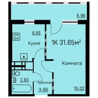 Планировка (1-комн. квартира) в ЖК Целинная 53, Пермь #459