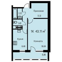 Планировка (1-комн. квартира) в ЖК Иньвенская 19, Пермь #445