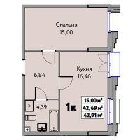 Планировка (1-комн. квартира) в ЖК Карпинского 53а, Пермь #478