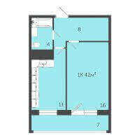 Планировка (1-комн. квартира) в ЖД Дом на Адмирала Ушакова 65, Пермь #1042