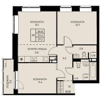 Планировка (3-комн. квартира) в ЖД Uno, Пермь #1435