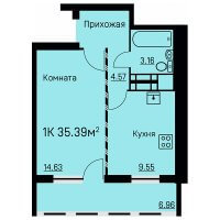 Планировка (1-комн. квартира) в ЖК Целинная 53, Пермь #460
