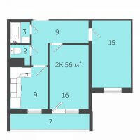 Планировка (2-комн. квартира) в ЖД Дом на Адмирала Ушакова 65, Пермь #1046