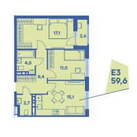 Планировка (3-комн. квартира) в ЖК Свобода, Пермь #2846
