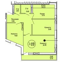 Планировка (3-комн. квартира) в ЖД Коломенская 49а, Пермь #411