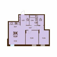 Планировка (3-комн. квартира) в ЖД Бьорн, Пермь #82