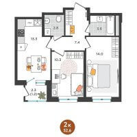Планировка (2-комн. квартира) в ЖК Орсо дом на Куфонина, 1, Пермь #2669